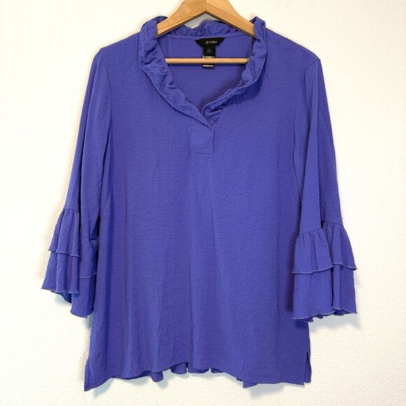 Ali Miles Ruffle Neck Purple Blouse Size Small - Picture 1 of 9